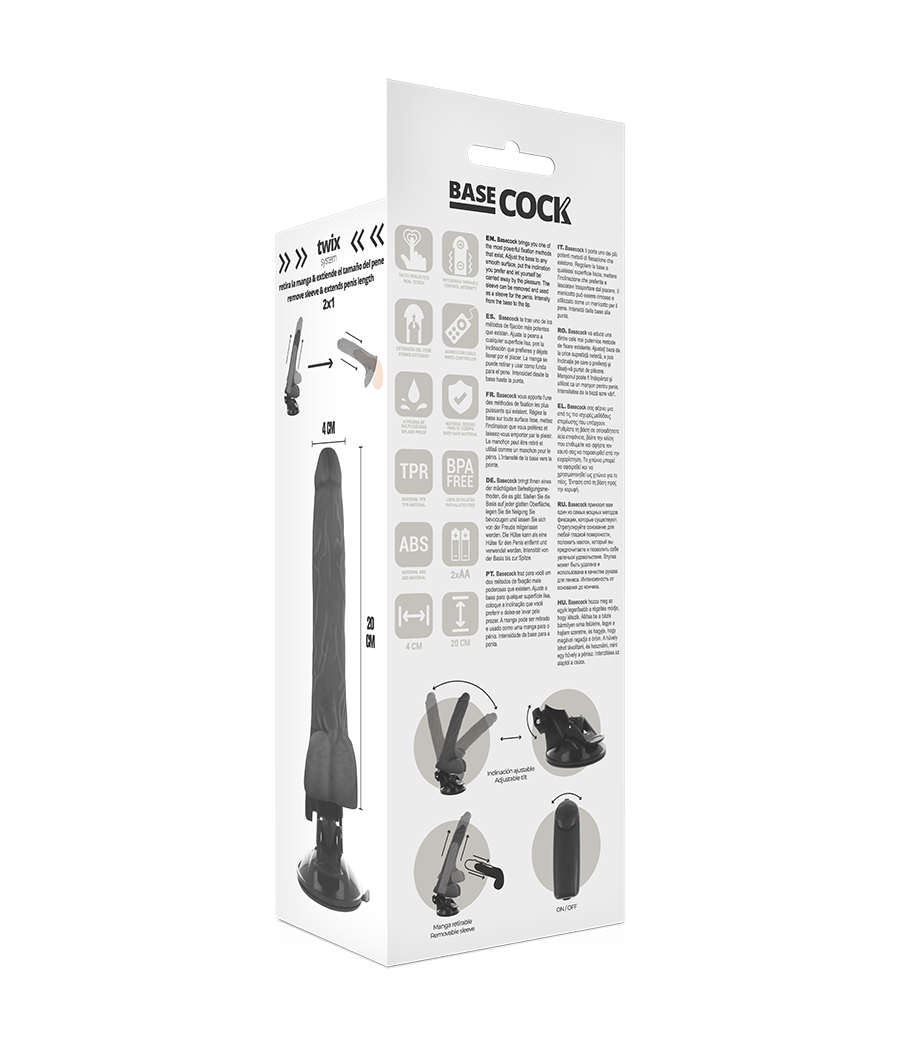 Basecock - vibrador realistico control remoto con testiculos 20 cm -o- 4 cm