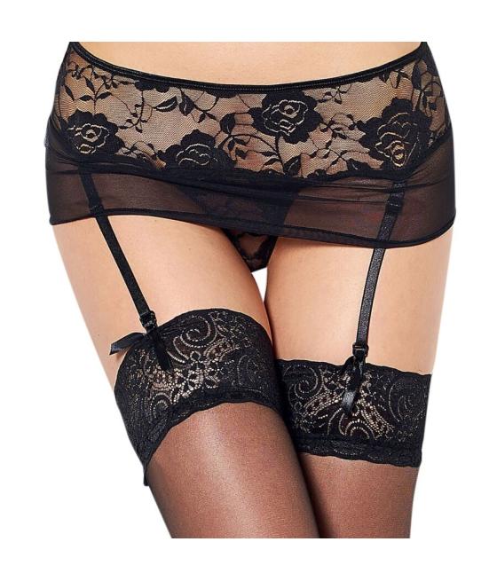Queen lingerie - tanga con liguero bordados florales s/m