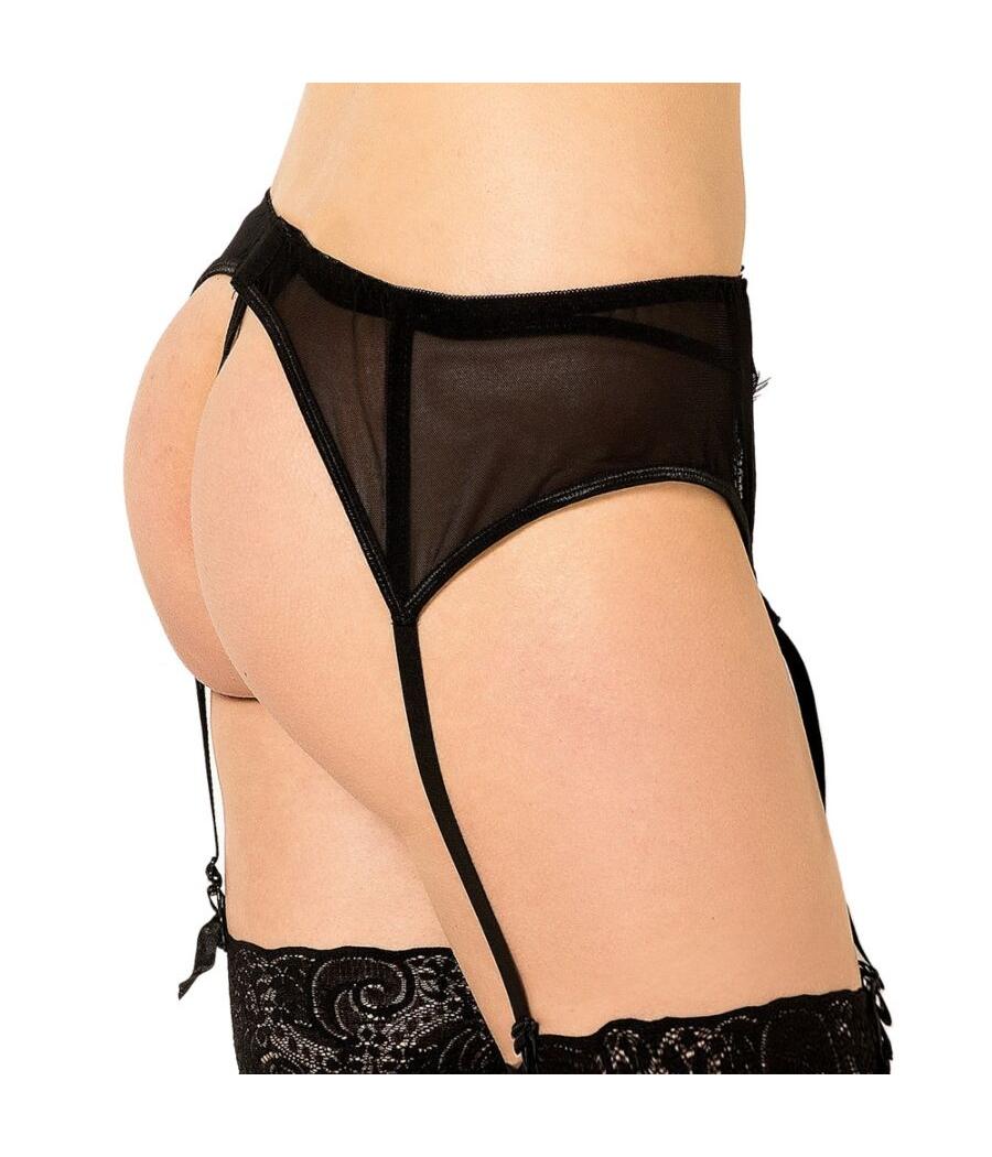 Queen lingerie - tanga con liguero de encajes l/xl