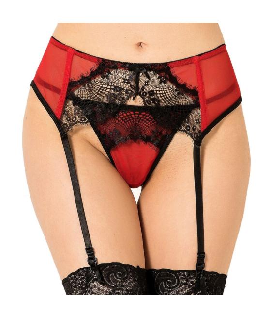 Queen lingerie - tanga con liguero de encajes s/m