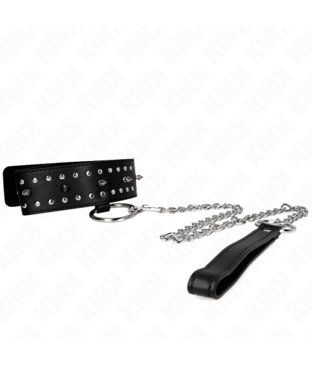 Kink - collar con correa 65 cm con tachuelas plateadas modelo 1 ajustable 36-43 cm x 5 cm
