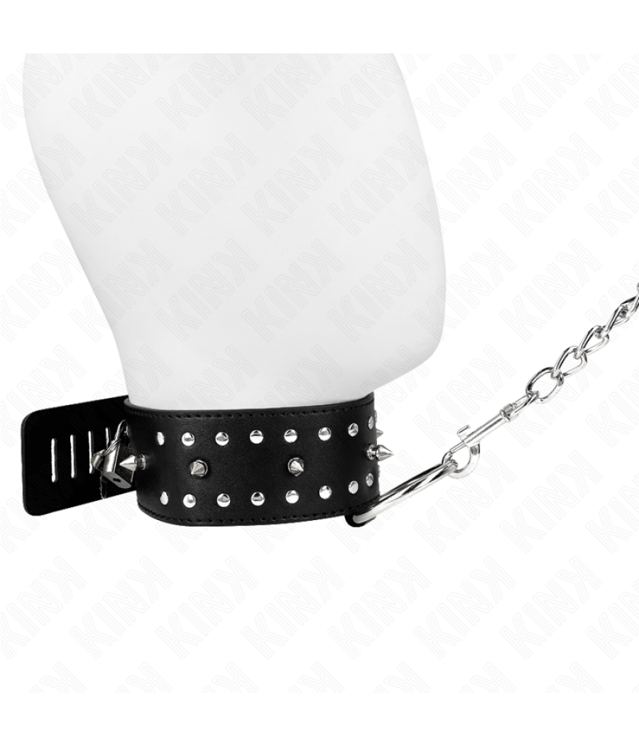 Kink - collar con correa 65 cm con tachuelas plateadas modelo 1 ajustable 36-43 cm x 5 cm