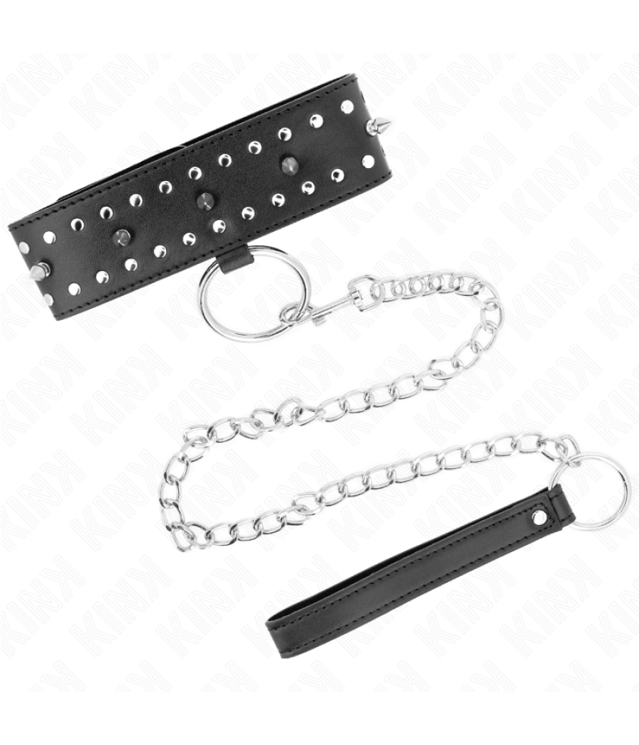 Kink - collar con correa 65 cm con tachuelas plateadas modelo 1 ajustable 36-43 cm x 5 cm
