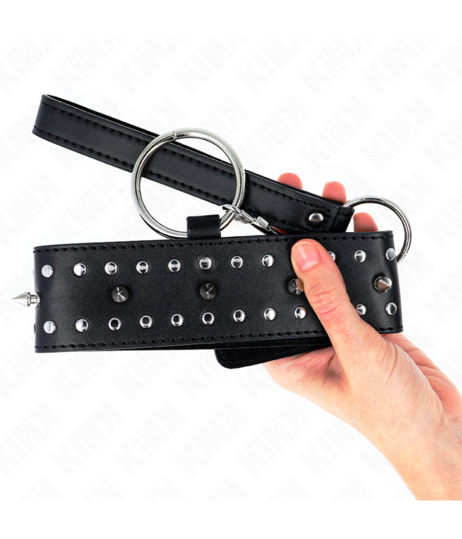 Kink - collar con correa 65 cm con tachuelas plateadas modelo 1 ajustable 36-43 cm x 5 cm