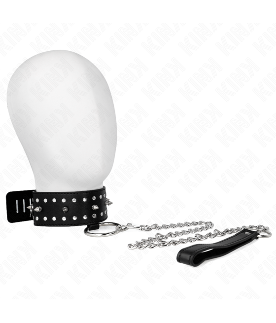 Kink - collar con correa 65 cm con tachuelas plateadas modelo 1 ajustable 36-43 cm x 5 cm