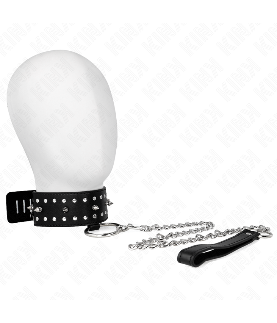 Kink - collar con correa 65 cm con tachuelas plateadas modelo 1 ajustable 36-43 cm x 5 cm