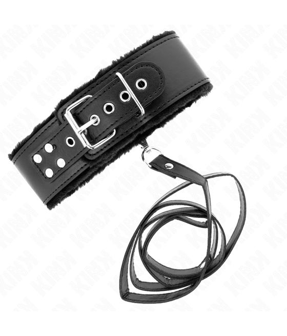 Kink - collar con correa 116 cm con tachuelas plateadas modelo 4 negro ajustable 40-48 cm x 6 cm