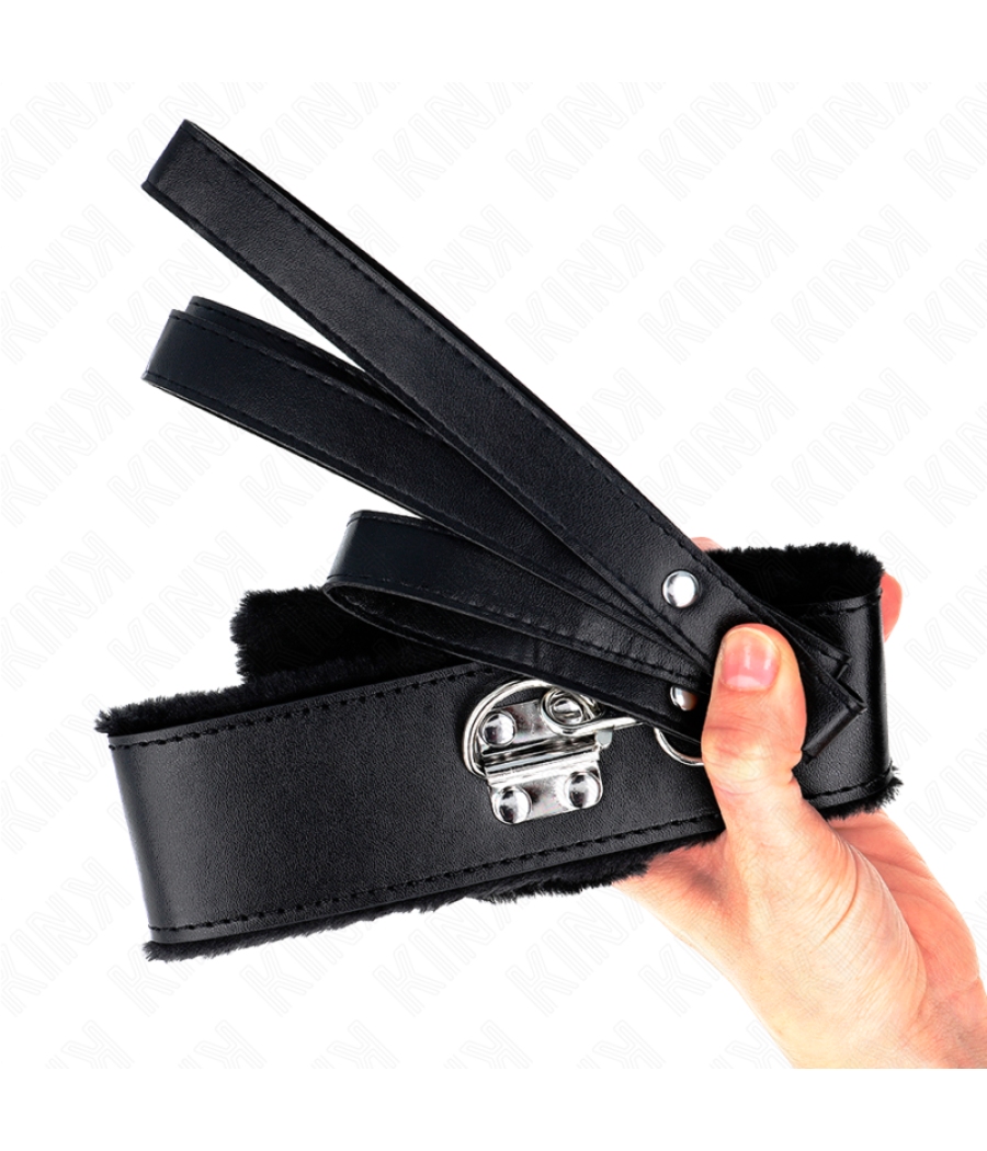 Kink - collar con correa 116 cm con tachuelas plateadas modelo 4 negro ajustable 40-48 cm x 6 cm