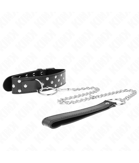 Kink - collar con correa 65 cm remache anilla negro ajustable 36-50 cm x 3.8 cm