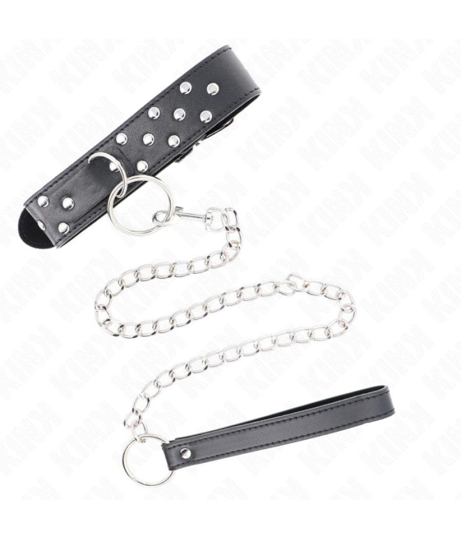 Kink - collar con correa 65 cm remache anilla negro ajustable 36-50 cm x 3.8 cm