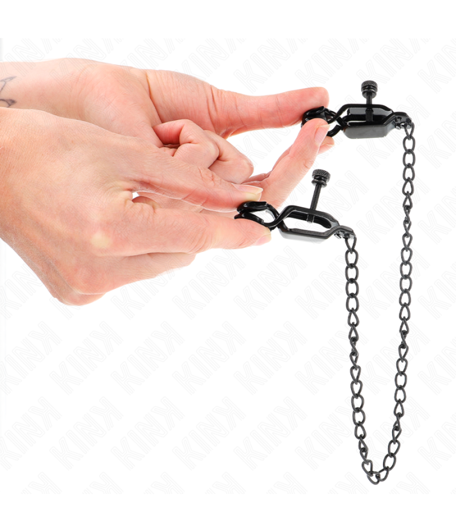 Kink - pinzas para pezones planas negro con cadena negro 30 cm