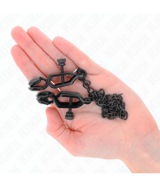 Kink - pinzas para pezones planas negro con cadena negro 30 cm