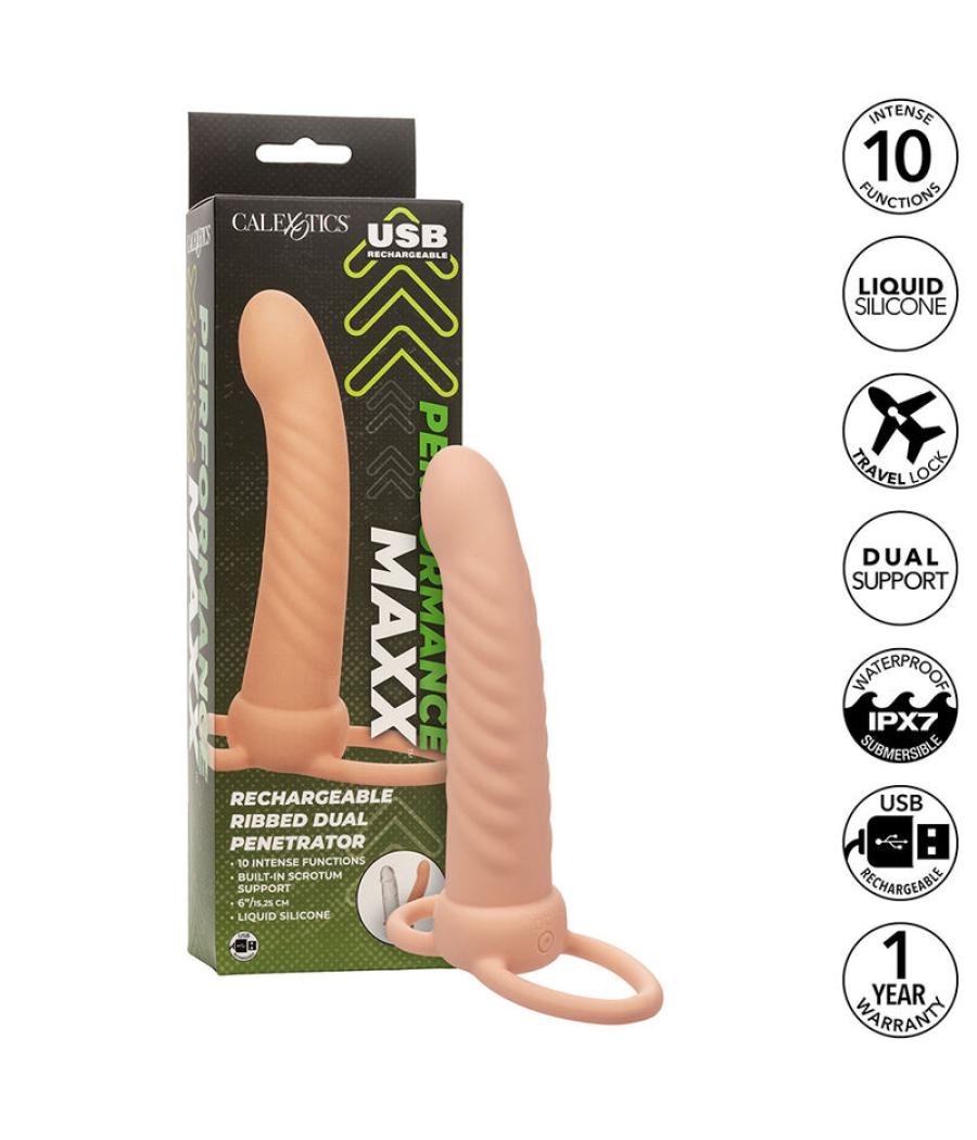 Calexotics - maxx doble penetrador acanalado 10 vibraciones natural