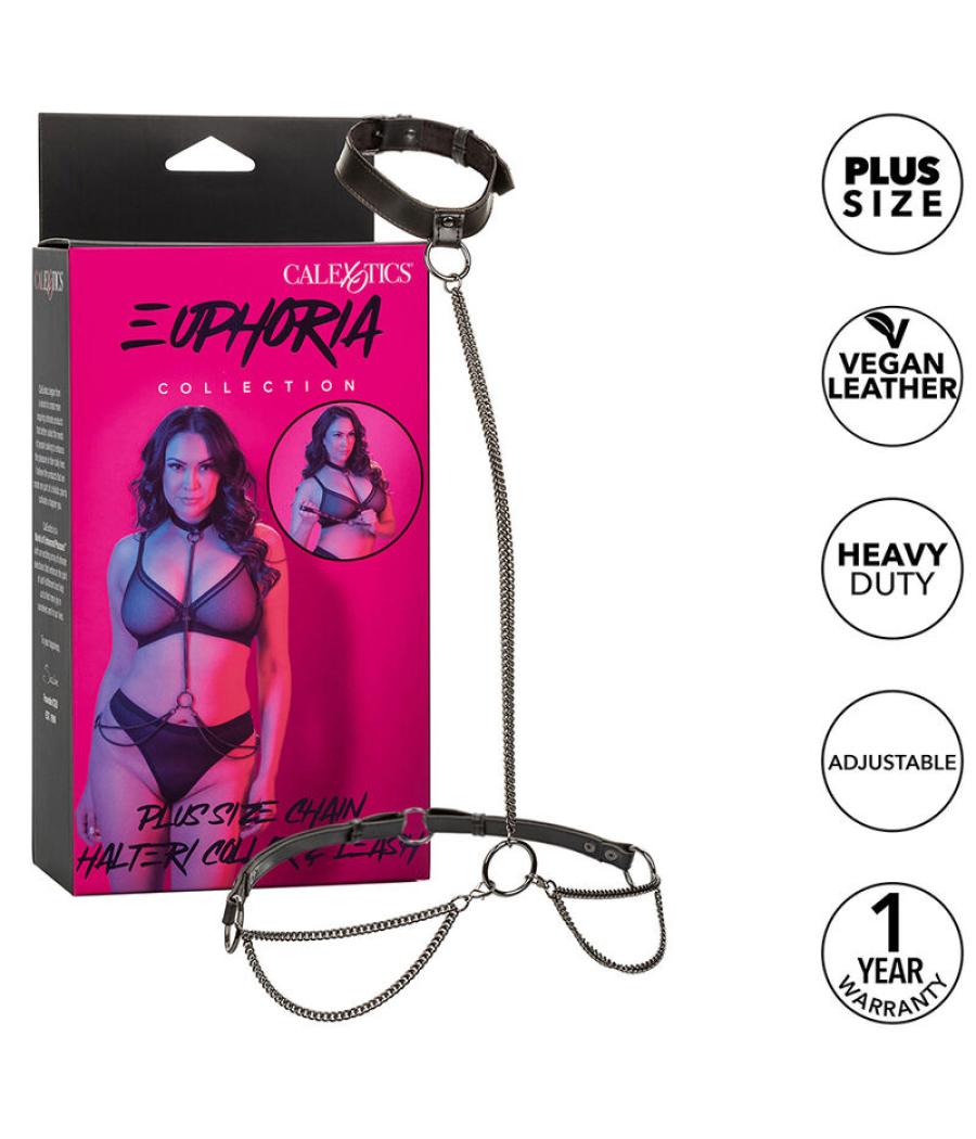 Calexotics - euphoria collar halter y correa con cadena talla plus