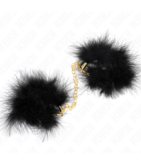Kink - esposas de plumas negro con cadena dorada modelo 2