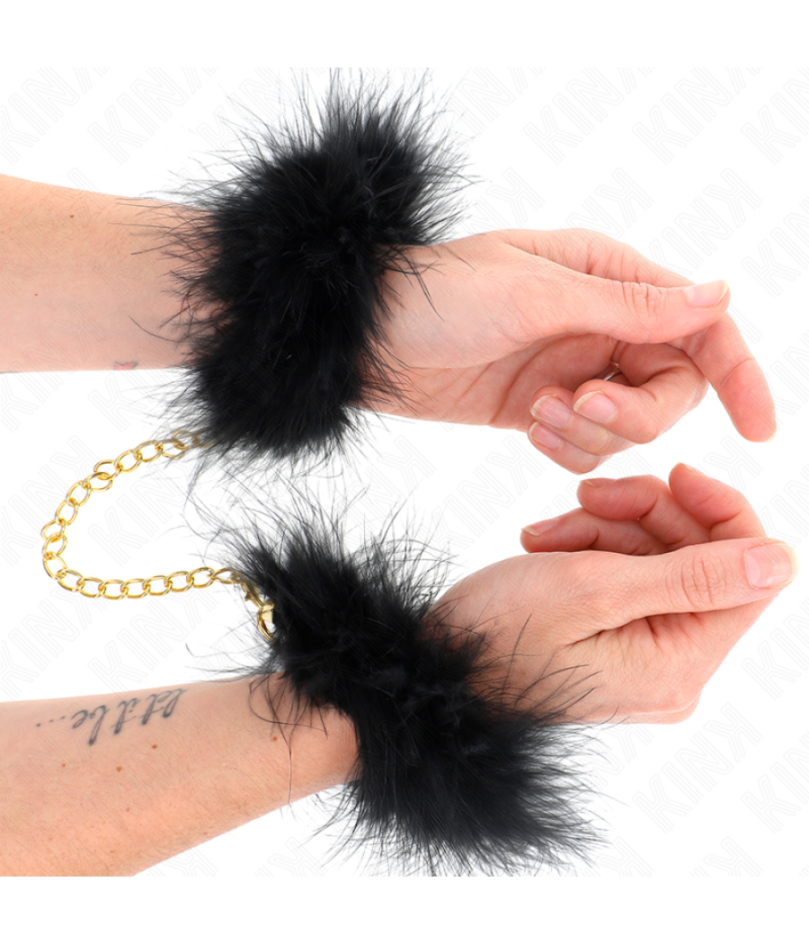 Kink - esposas de plumas negro con cadena dorada modelo 2