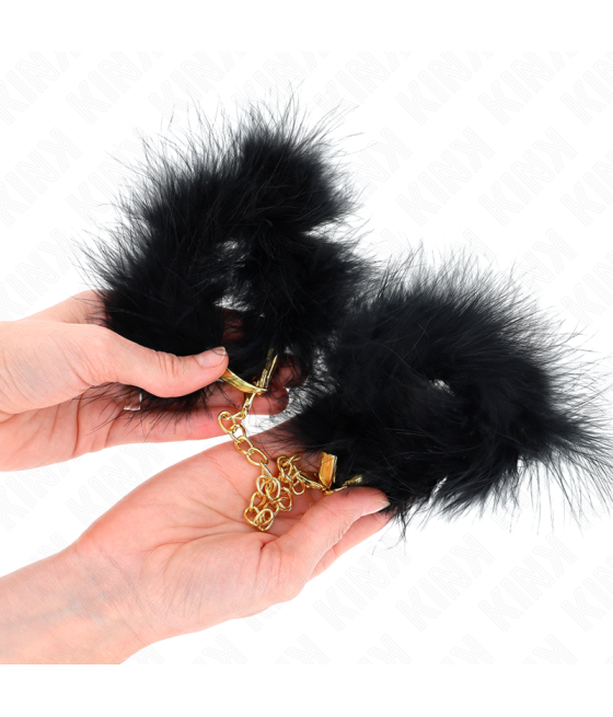 Kink - esposas de plumas negro con cadena dorada modelo 2