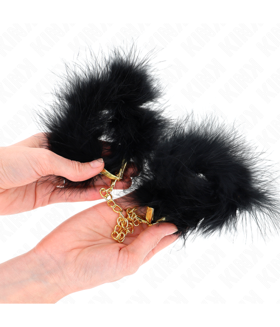 Kink - esposas de plumas negro con cadena dorada modelo 2