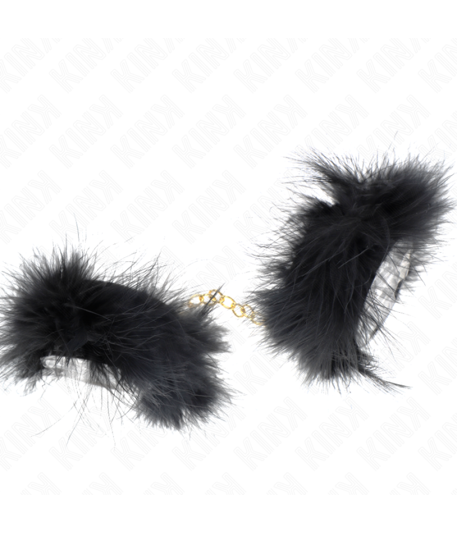 Kink - esposas de plumas negro con cadena dorada modelo 2